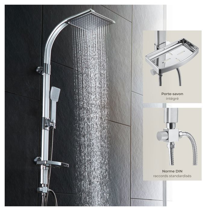 Columna de ducha - TECTAKE - Columna de ducha de lluvia en aleación de aluminio - Gris