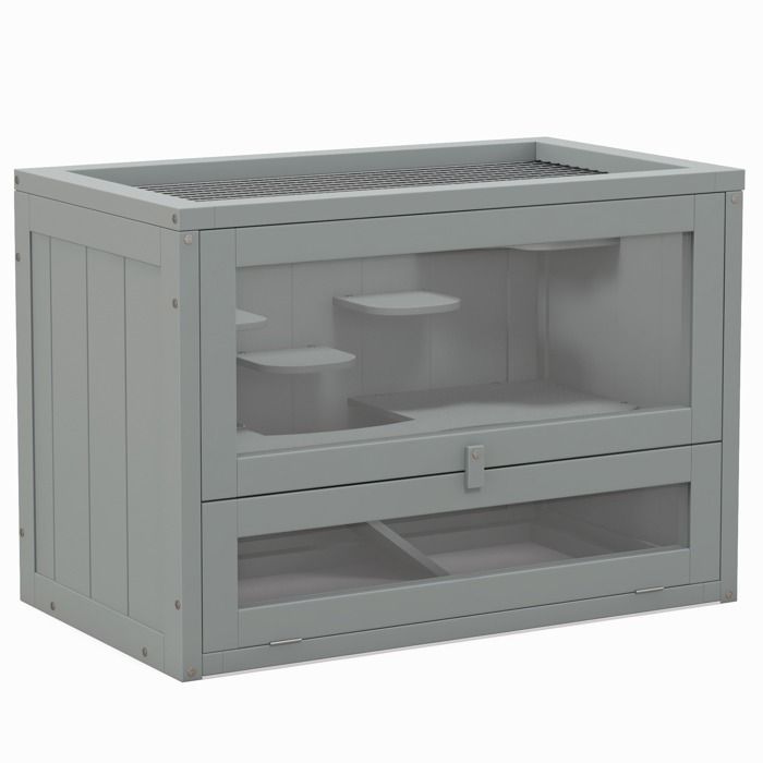 Cage pour hamsters - PawHut - multi-équipements rampe plateformes toit ouvrant grillagé porte - pour souris petits rongeurs - gris