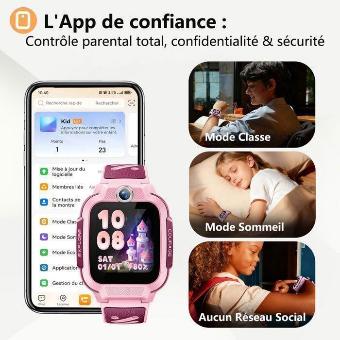 Montre Connectée Enfant 4G GPS - imoo Z3 - Appel Vidéo - Téléphone SMS - Caméra HD - IP68 Étanche - Podomètre - Cadeau Fille - Rose