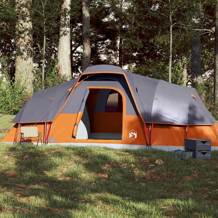 vidaXL 11-Person Dome Tent, Grey and Orange, Waterproof, Tent, Garden Tent, Outdoor Shelter, Camping Tent, 94568