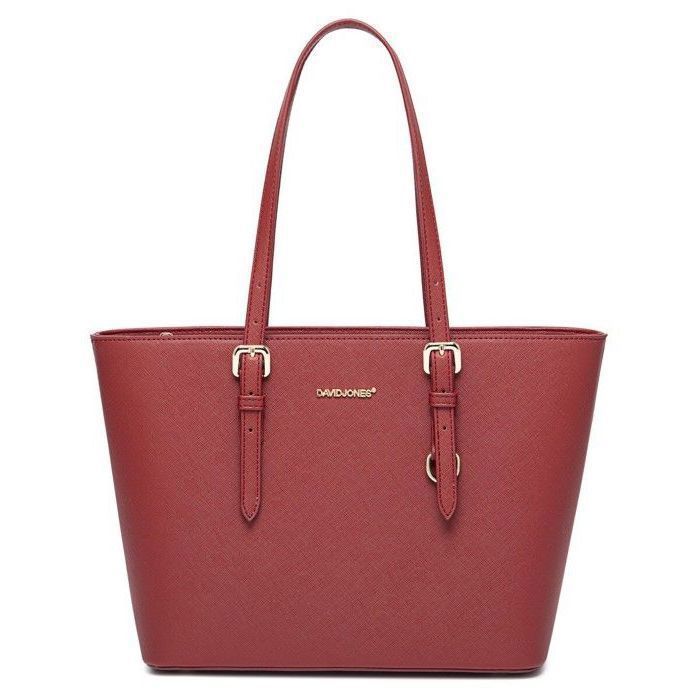 David Jones - Women's Shopping Handbag - PU Leather Shoulder Tote Bag with Long Handle - Medium Size Shopper - Red