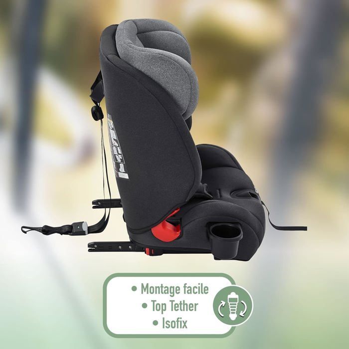 FableKids Siège auto pour enfants avec Isofix | Siège auto | Groupe 1/2/3 9-36 kg | Appuie-tête réglable en 8 positions | Gris