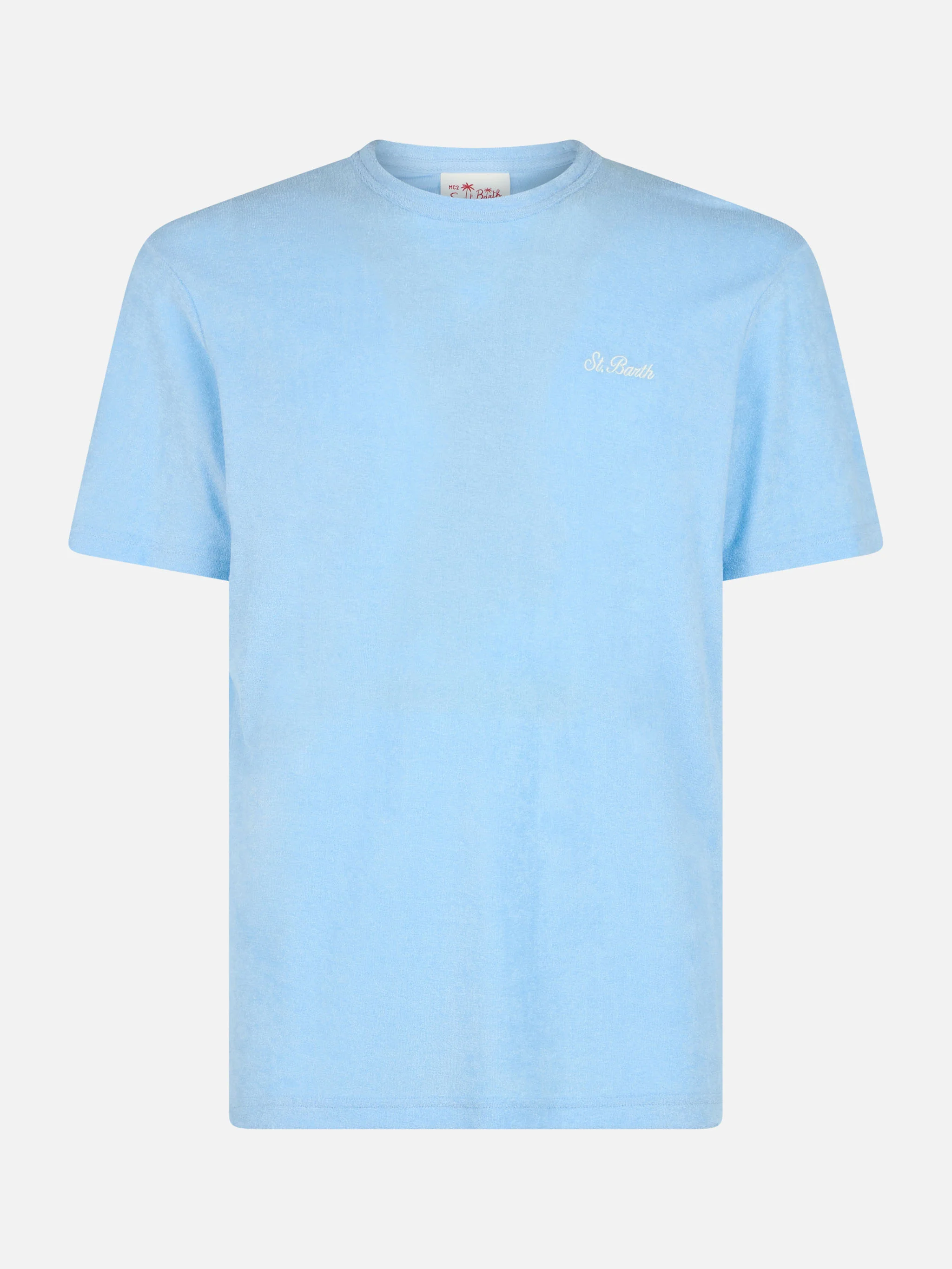 T-shirt Gary pour homme, bleu clair, en éponge, avec broderie Saint-Barth