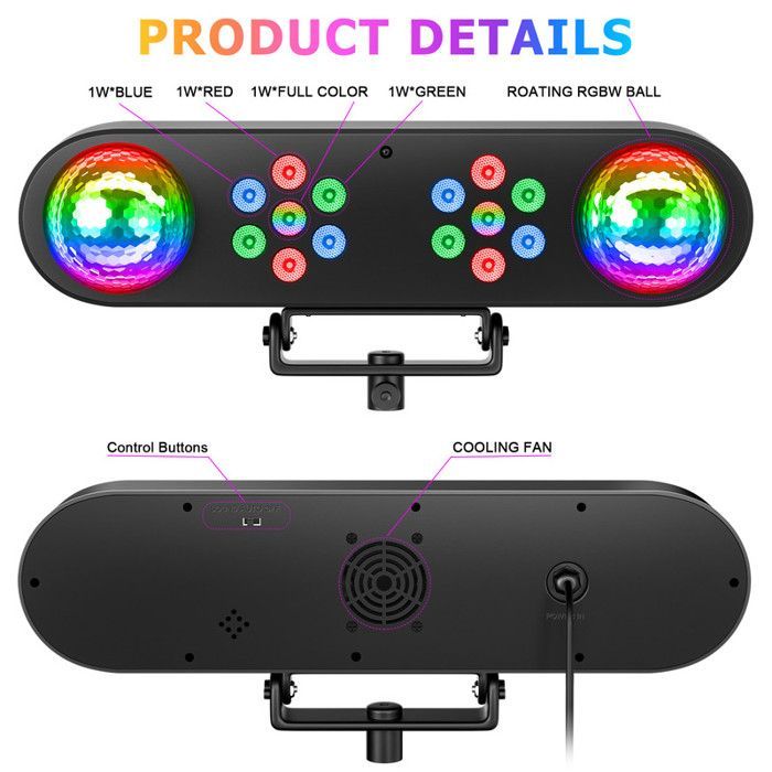 Jeux de Lumiere DJ - JAJALUYA Support De Lumières Avec Plusieurs Effets A LED - 2 boule disco et 14 LEDs 2PCS