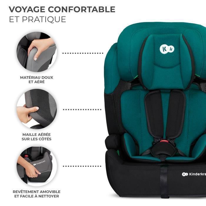 Seggiolino auto Kinderkraft COMFORT UP I-SIZE, 76–150 cm, da 15 mesi a 12 anni, poggiatesta regolabile, facile installazione, verde.