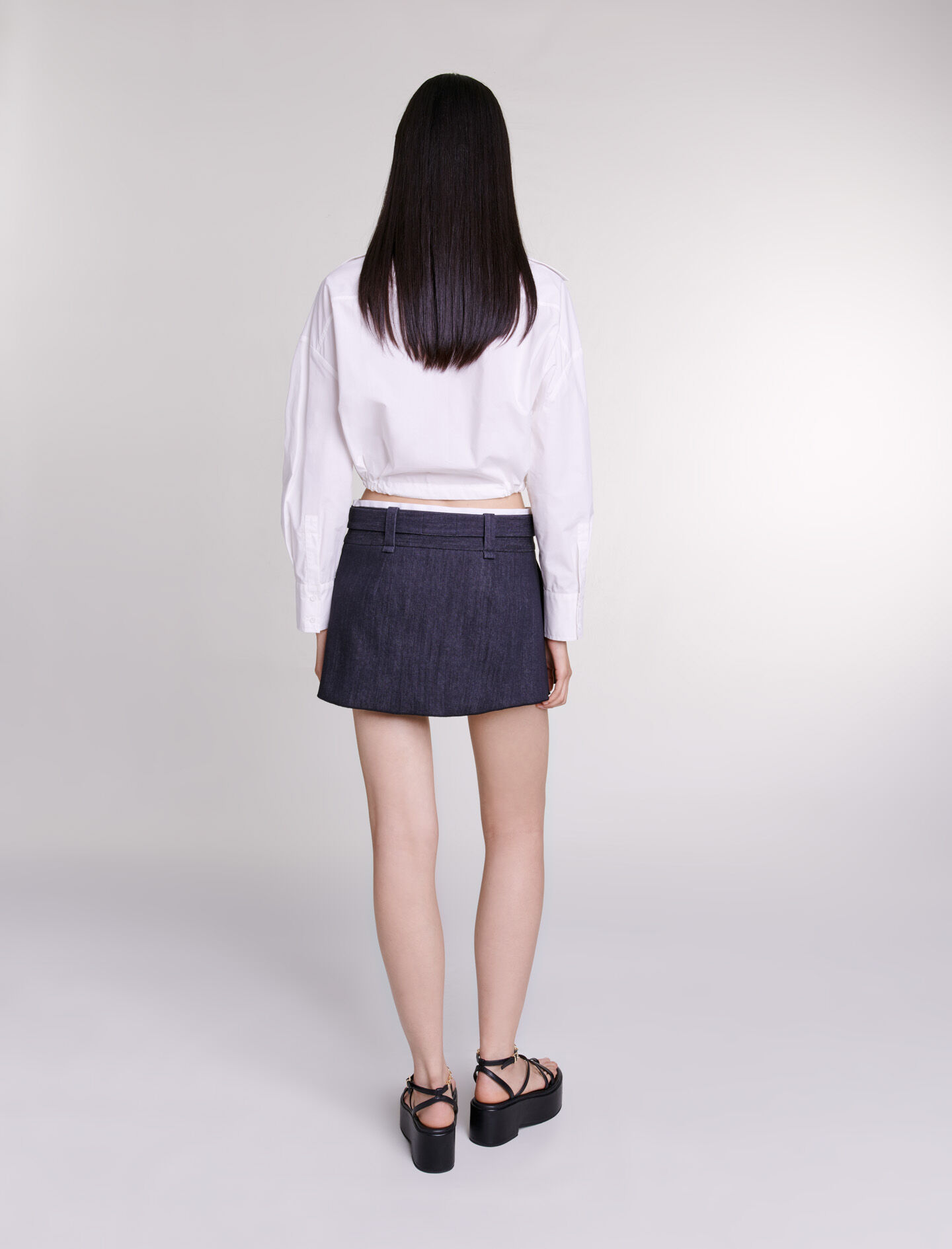 Zwarte minirok met denimlook - Zwart