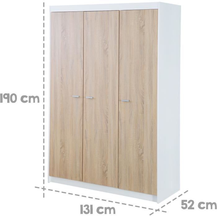 Conjunto completo de dormitorio infantil: cuna convertible de 70 x 140 cm + cambiador + armario de 3 puertas - ROBA - Acabado bicolor blanco/roble claro