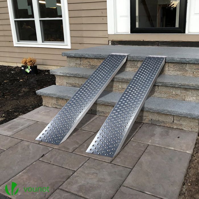 VOUNOT® Juego de 2 rampas de carga de acero galvanizado de 160 cm - Carga máxima de 400 kg - Rampa de acceso antideslizante y anticorrosión