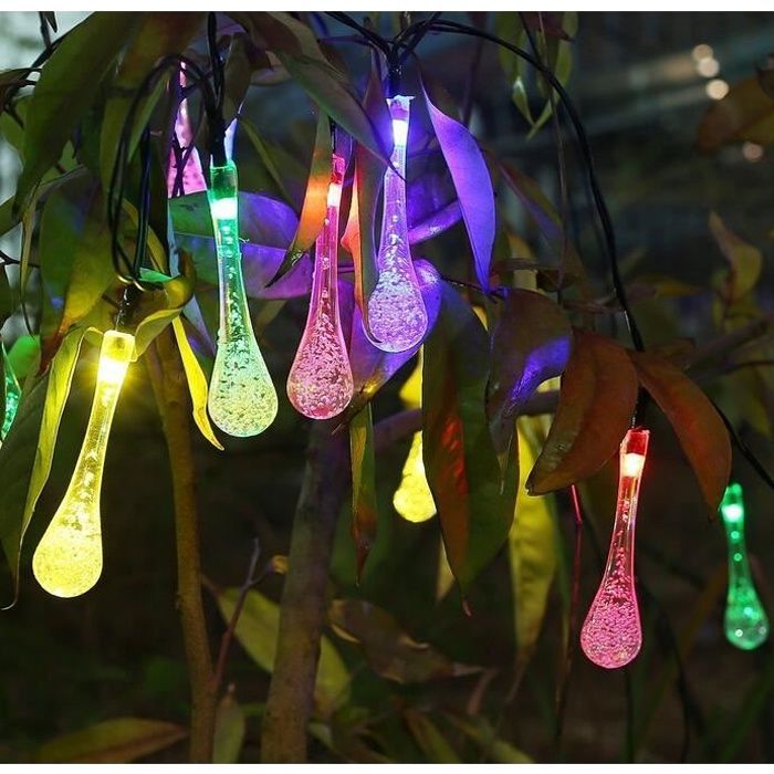 Guirnalda de luces solares RGB para exteriores de 5 m, 20 LED en forma de lágrima, decoración para jardín, Navidad, boda, fiesta, Halloween.