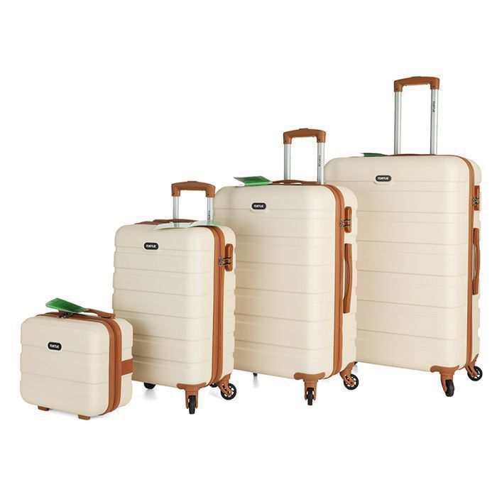 TORTUE Valises - Set de 4 Valises (3 Valises + 1 Vanity -28cm+51cm+60cm+71cm) - 4 roulettes 360° - Cadenas à Combinaison-Crème