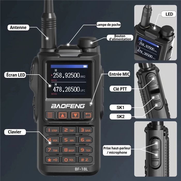 Baofeng UV-18L Talkie-Walkie Haute Puissance 7.4V, 1,77