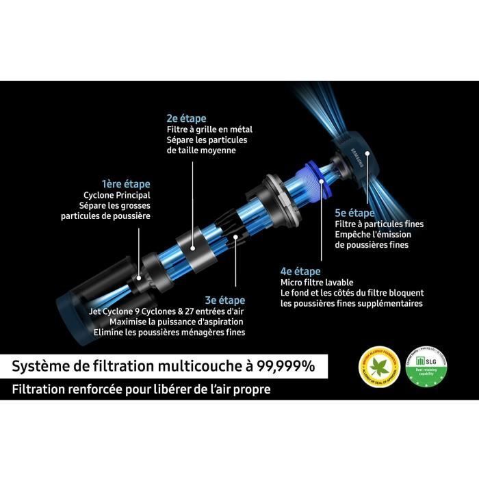 Aspiradora de mano inalámbrica SAMSUNG Jet 75E Turbo - Potencia de 200 AW - Cepillo con acción turbo