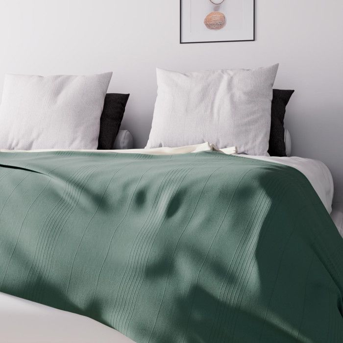Jeté de lit - Soleil d'Ocre - Adèle - 240x220 cm - Vert - Fines rayures ton sur ton