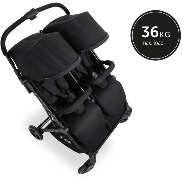 HAUCK - Poussette double - SWIFT X DUO - 4 roues - Pliage à 1 main - Noir