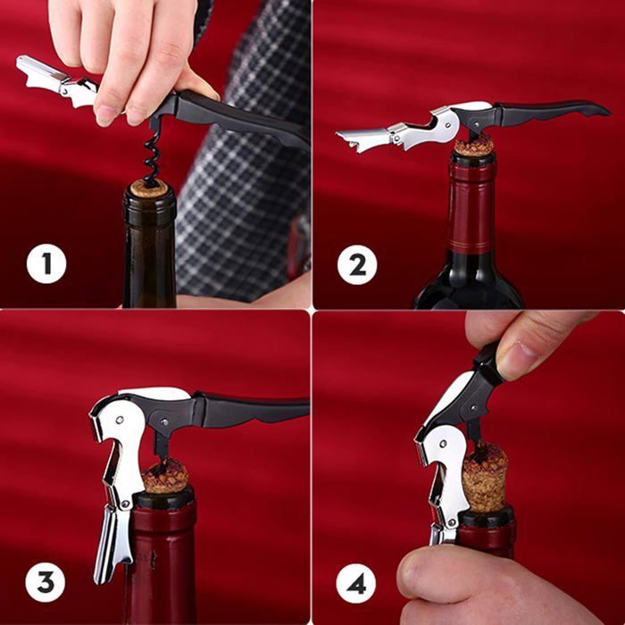 Décapsuleur ，4 Pièces Accessoires pour Vin, Acier inoxydable, de haute qualité et durable, Exquis，compact ，Cadeaux exquis