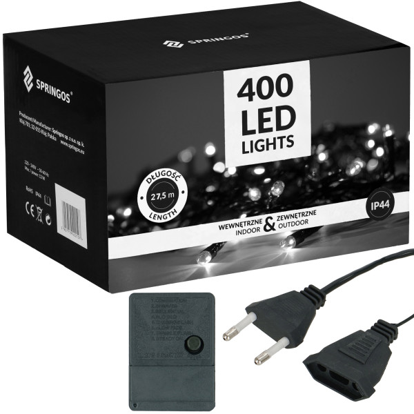 Lampki świąteczne 400 led biały zimny 27,5 m IP20