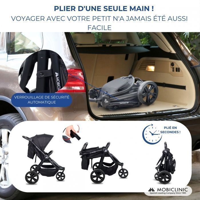 Cochecito de 3 ruedas Mobiclinic, 22 kg, todoterreno, bolsillo trasero, estilo deportivo, plegado con una sola mano, cesta XXL, Agnes