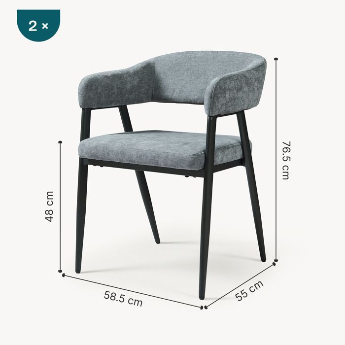 Juego de 2 sillas de comedor Kohlmand, 77 x 59 x 55 cm, gris oscuro.