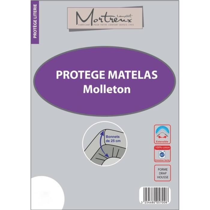 Protector de colchón de felpa - MORTREUX - 180 x 200 cm - 100 % algodón - Bolsillos elásticos de 25 cm - Lavable a máquina a 40 °C