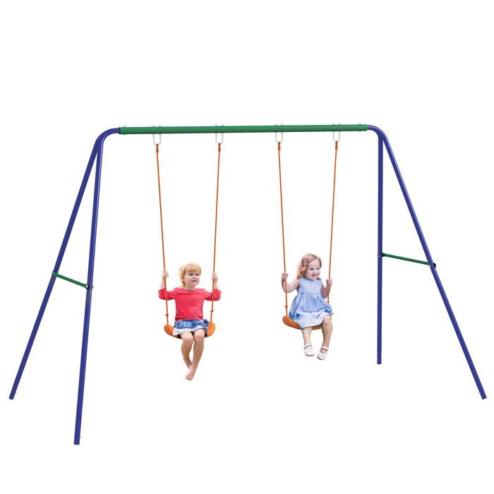 Outsunny schommelset met 2 zitjes - kinderschommel - metalen frame - max. draagvermogen 90 kg - meerkleurig