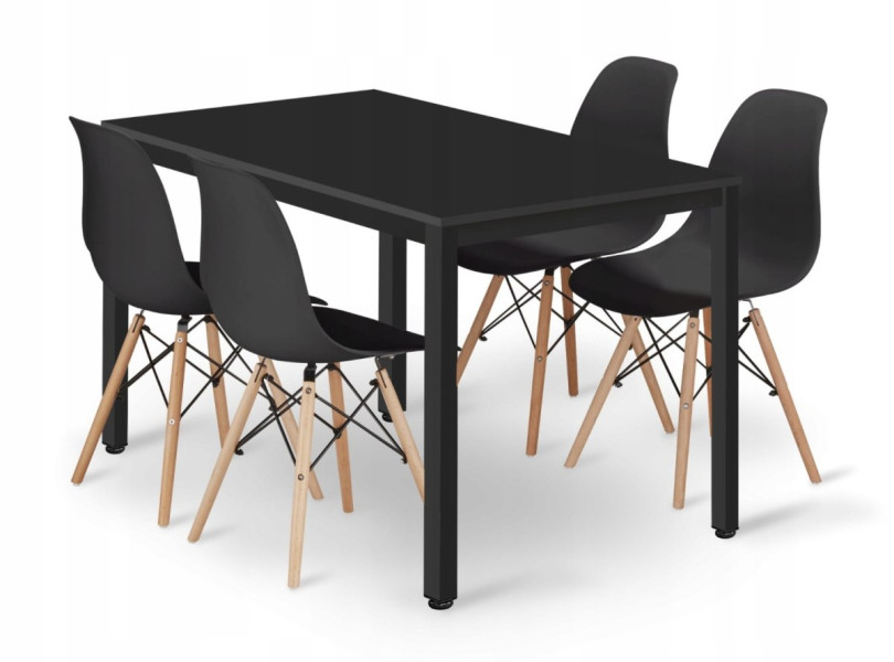 Zest. stół prostokątny TESSA 120x60 czarny   4 krzesła OSAKA