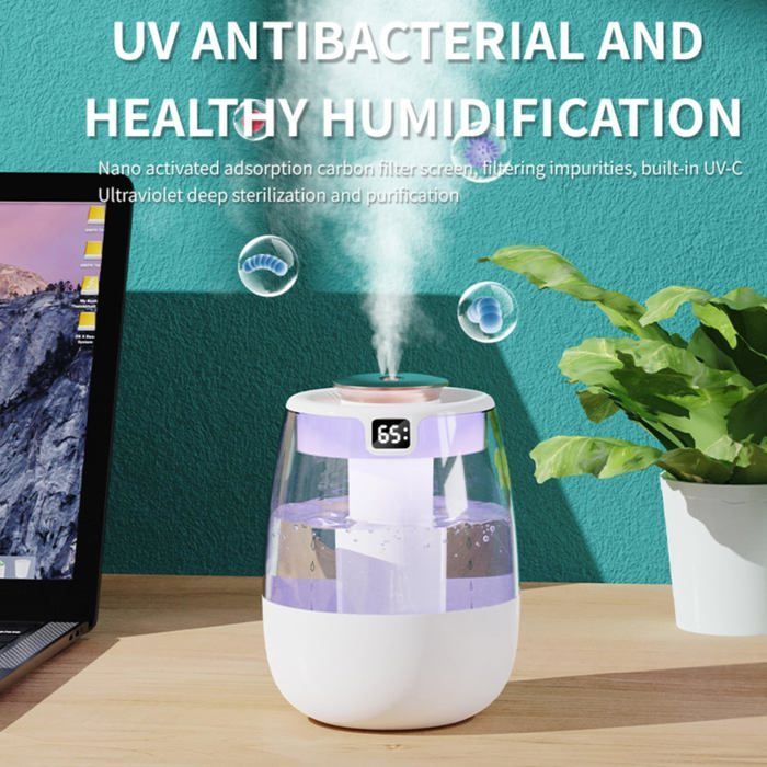 Humidificateur de chambre à coucher, 1,8 litre, brume fraîche avec veilleuse, humidificateur d'air pour la maison et les plantes