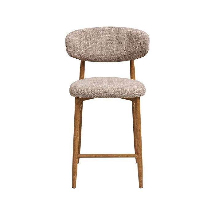 Eddie - lot de 2 tabourets en tissu texturé - pieds en acier effet bois - Bois / Beige
