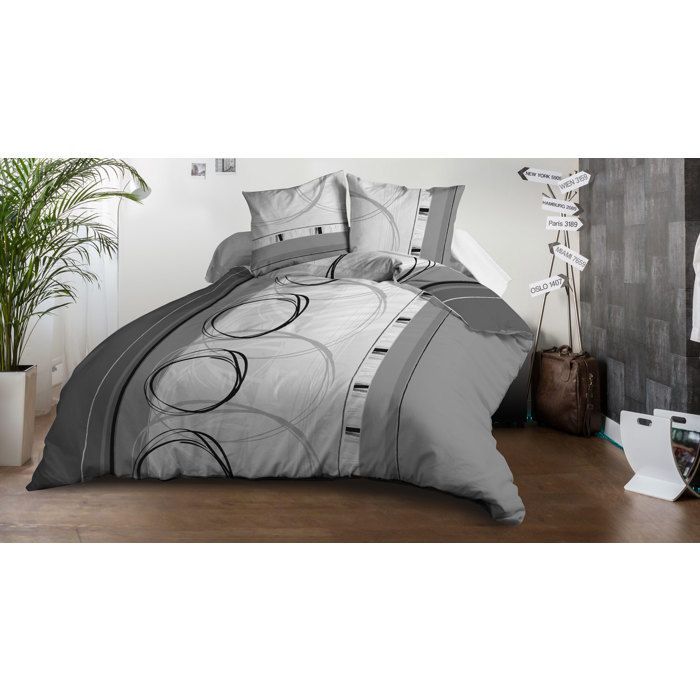 Housse de couette 240x260 microfibre + 2 taies 63x63 Roue-libre gris - Le Linge de Jules
