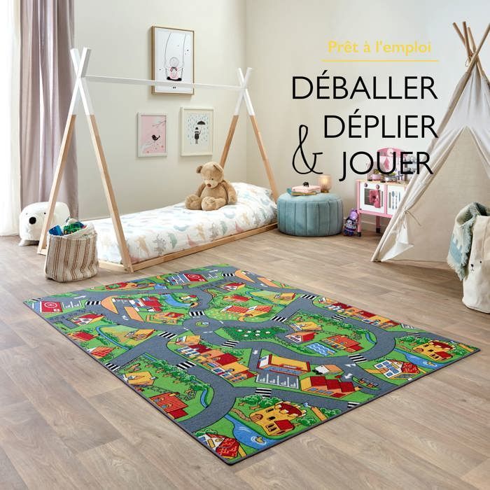 Speelmat voor kinderen 95x133cm, Speeltijd - Autobaanmat - Wasbaar - Antislip - Carpet Studio