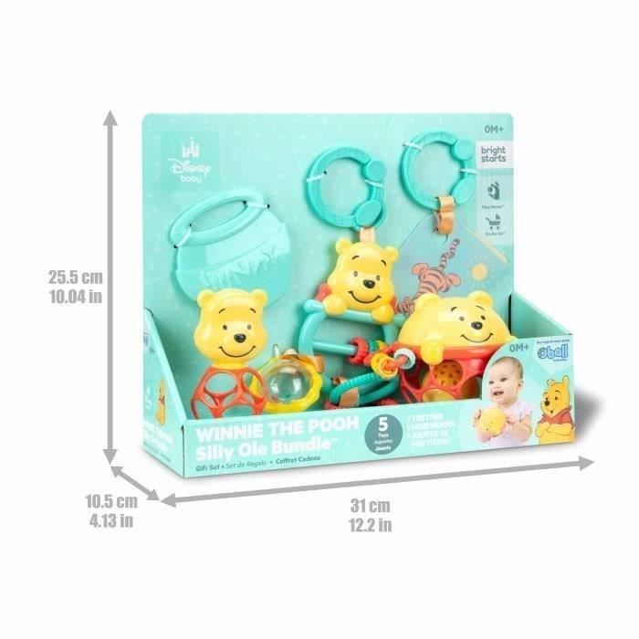 DISNEY BABY - WINNIE - Set regalo per neonati, 5 giocattoli tra cui 1 giocattolo per la dentizione di Winnie the Pooh e O-Ball, sonaglio e accessorio per passeggino.