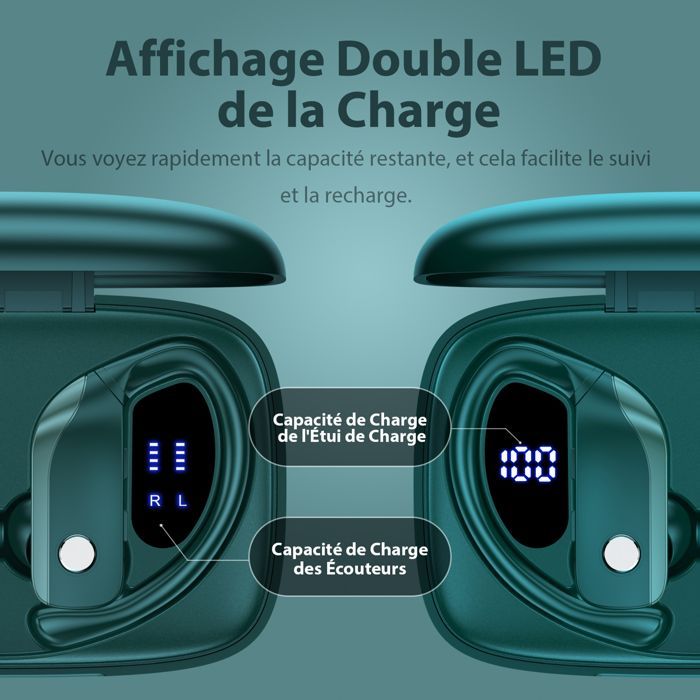 VEATOOL Kabellose Sport-Ohrhörer, Bluetooth 5.1, IPX5 wasserdicht, Stereoklang, 48 Stunden Akkulaufzeit, integriertes Mikrofon, Grün