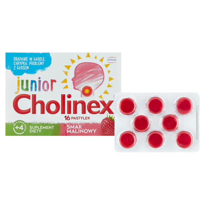 Cholinex Junior, Pastylki do ssania na gardło, Dla dzieci od 4. roku życia, Smak malinowy
