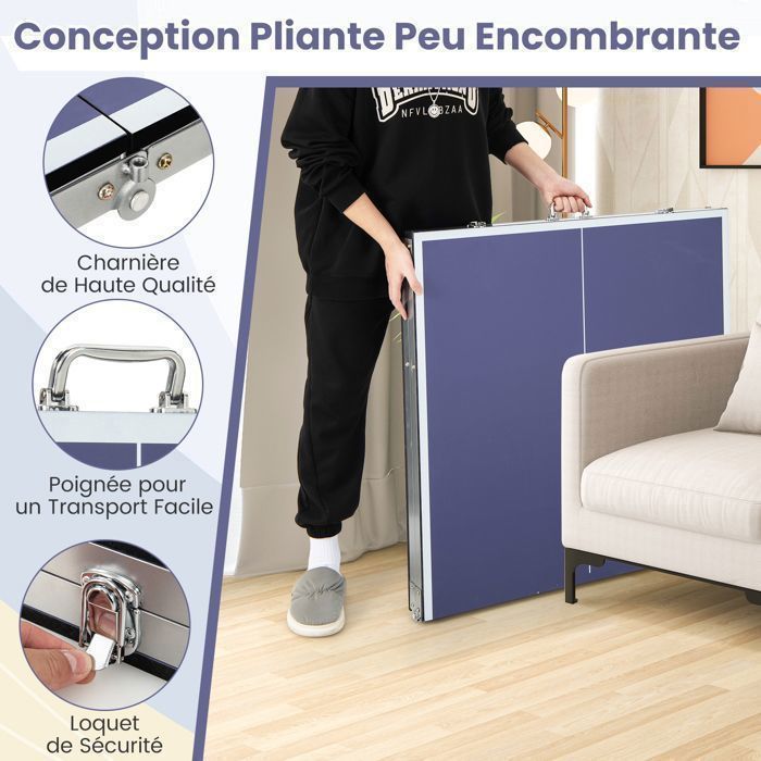 Mesa de ping-pong plegable COSTWAY - 166x83cm - 2 paletas de goma, 3 pelotas - Patas ajustables - Premontada