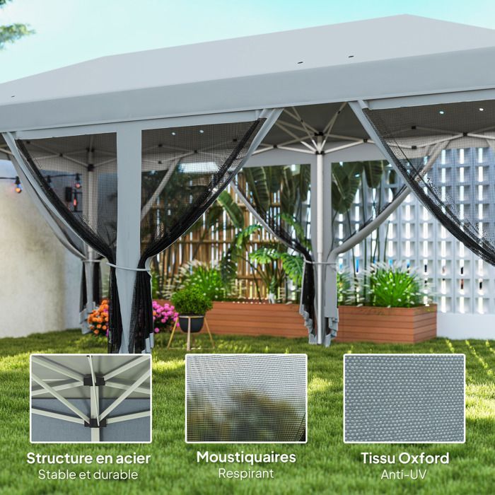 Outsunny - Tonnelle de jardin - Polyester Oxford - 585x295x270cm - Gris