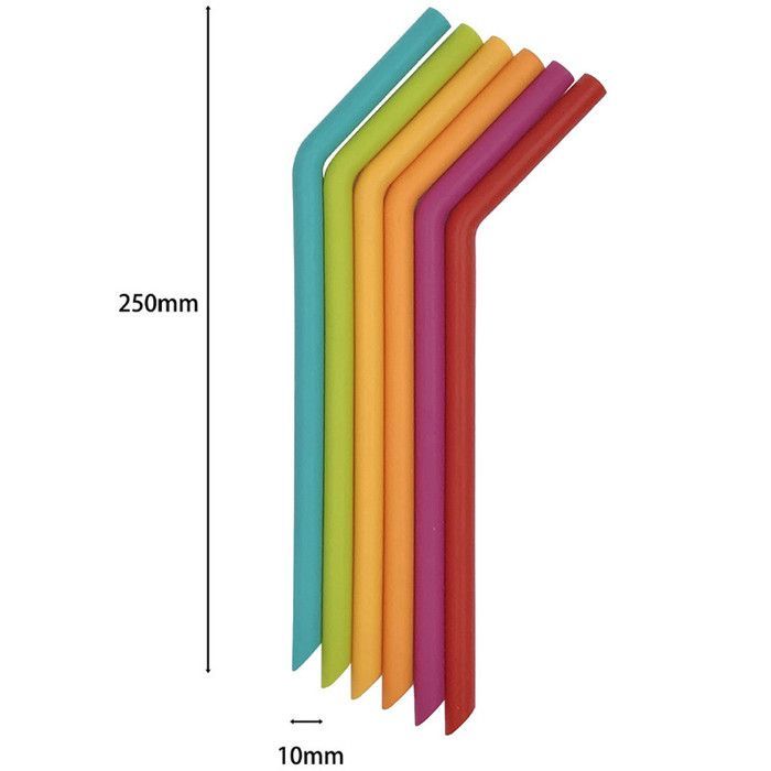 Pailles réutilisables en silicone - XVX - 12 pièces - 25 cm - Diamètre intérieur 5 mm - Diamètre extérieur 8 mm
