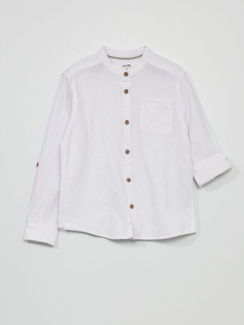 Camisa de lino con cuello mandarín - Blanca