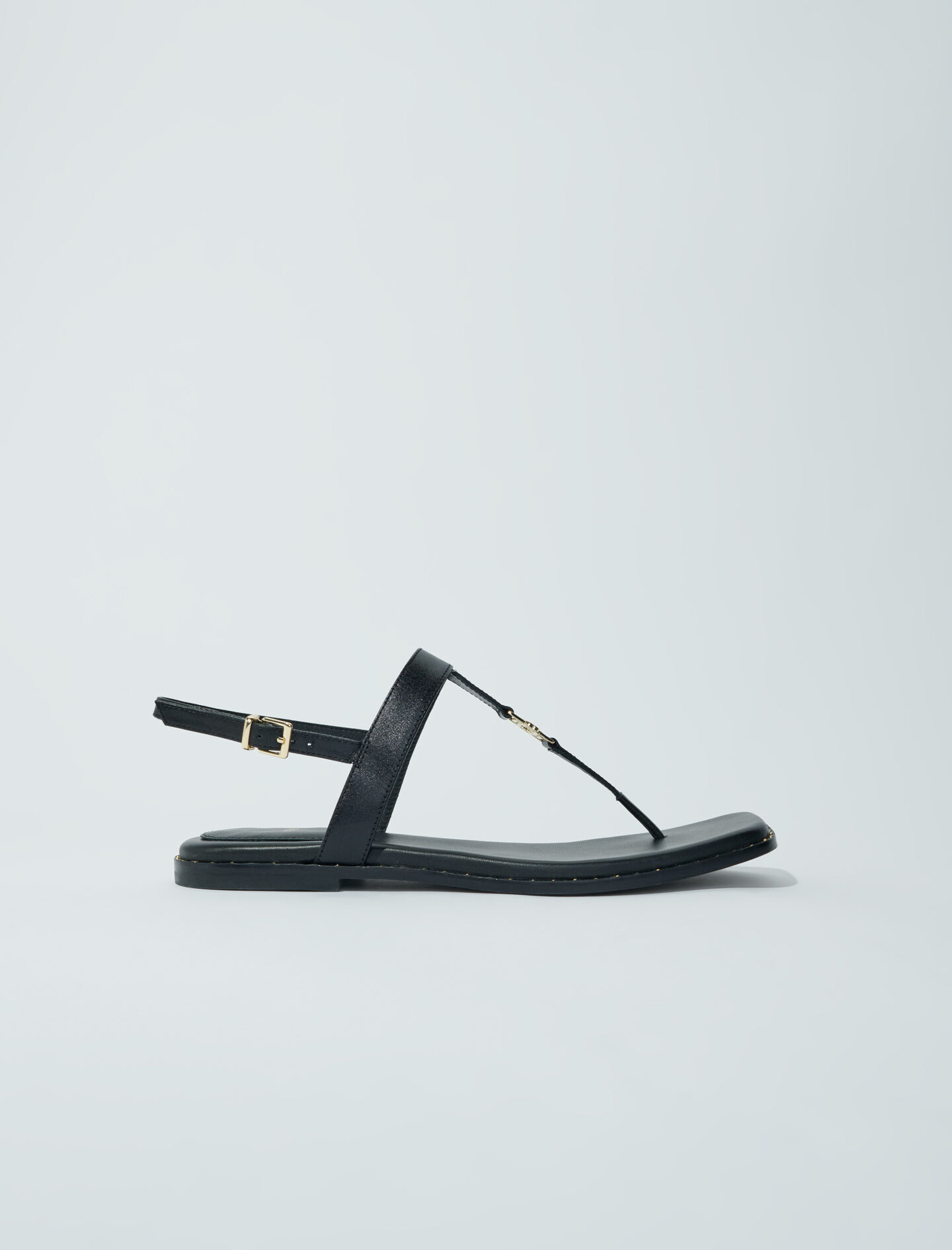 Platte sandalen met leren bandjes - Zwart