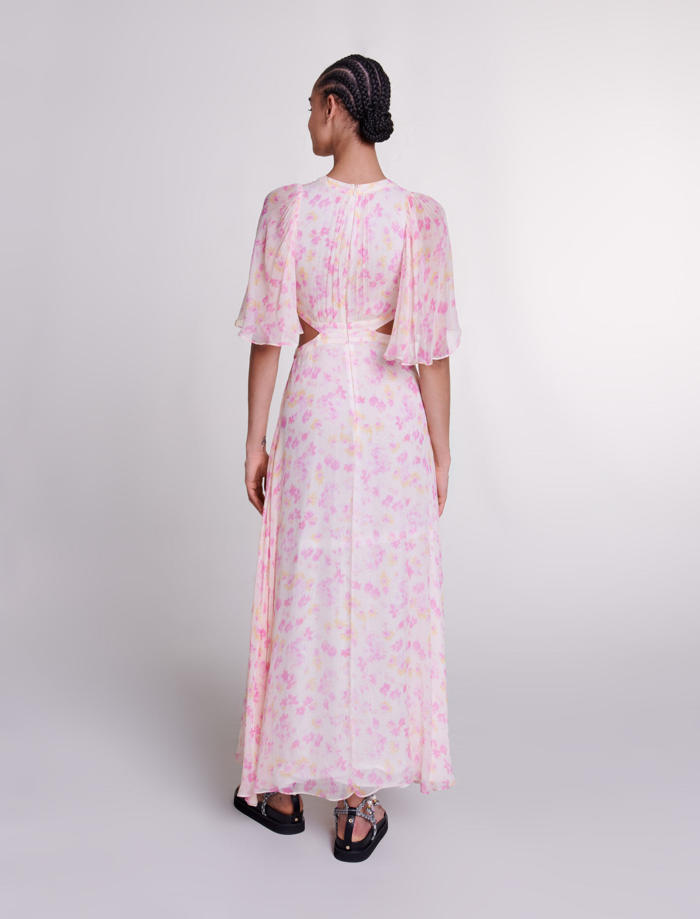 Lange jurk met bloemenprint - Imprimé Fleur zonnig roze