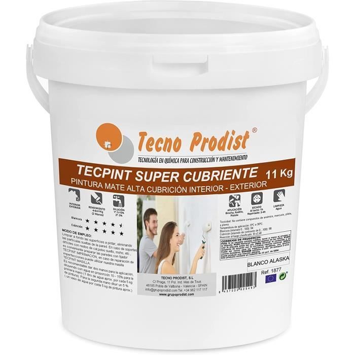 TECPINT SUPER CUBRIENT di Tecno Prodist - Pittura a base d'acqua, per esterni e interni, coprente, lavabile, 11 kg - Bianco