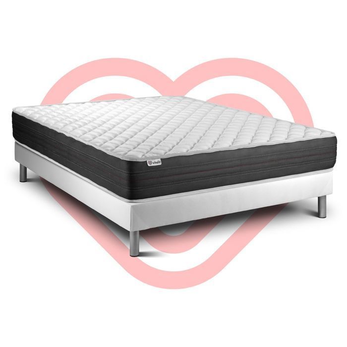 Ensemble Matelas Sommier 180x200 cm - Sommier Blanc (en kit) - Vitalmemo One Blanc