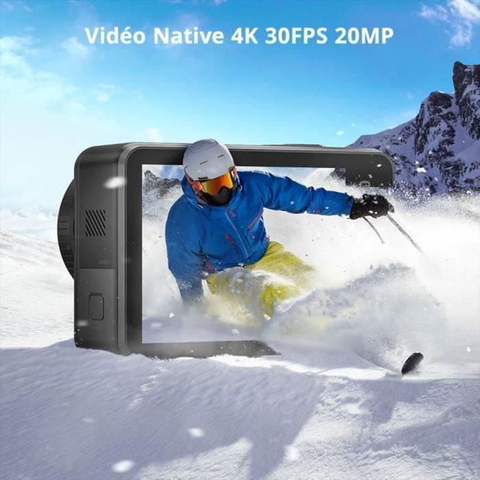 Câmera esportiva AKASO Brave 7 4K IPX8 à prova d'água até 10 metros com caixa, 30 FPS, 20 MP, EIS 2.0, tela de 110 polegadas, Wi-Fi, 512 GB, controle de voz e suporte para microfone, preta.