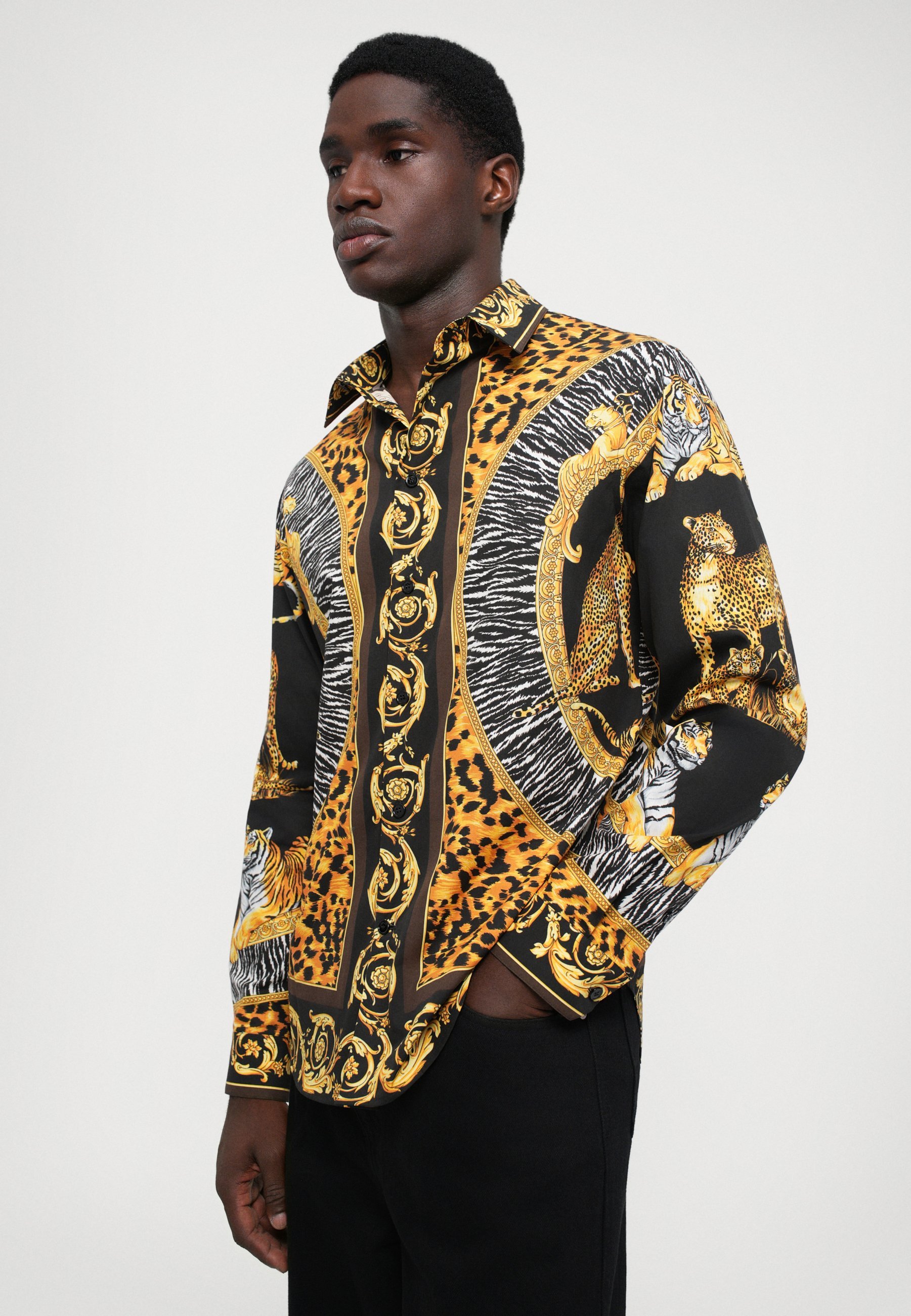 Versace INFORMAL SHIRT MET PRINT VAN WILDE KATTEN - Shirt - donker antraciet/donker noisette