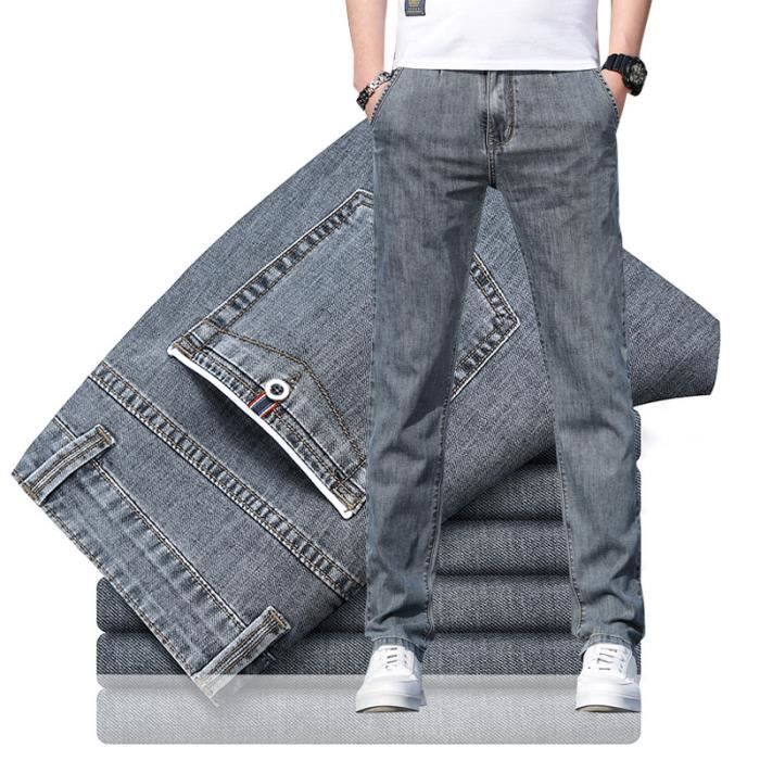 Men's Slim Fit Stretch Jeans - Straight Cut - INSFITY - Grey - Slim Fit - Low Stretch - 5 Pockets