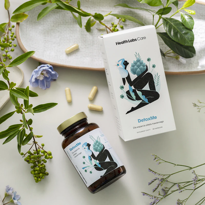 Cápsulas do suplemento alimentar Health Labs Care DetoxMe para melhorar a função hepática.