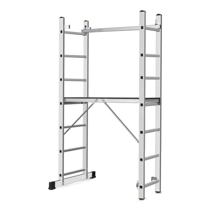 HOGE modulaire 2-delige aluminium ladder, steiger, trapladder, werkplatform, 7 treden