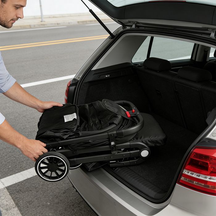 Cochecito plegable de tres piezas, silla de coche para bebé, totalmente ajustable, tejido Oxford, diseño de doble cierre, rosa, HUOLE