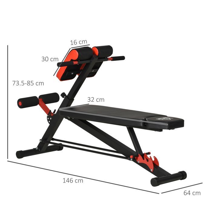 Banco de pesas multieje ajustable, banco de fitness, banco inclinado, máquina de ejercicios abdominales, negro, 64 x 146 x 73,5-85 cm para un