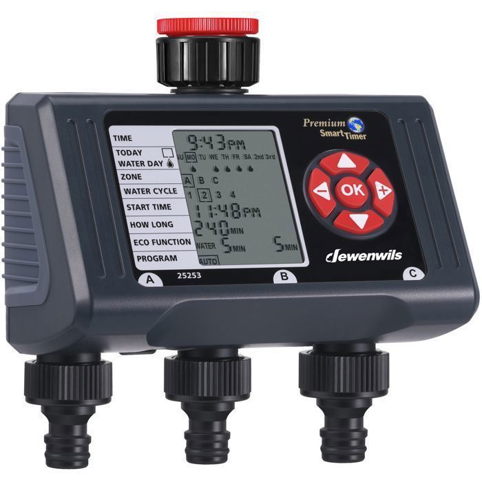 DEWENWILS 3-weg buitenirrigatiecontroller - 4 programma's per zone - Automatische tuinirrigatietimer - Waterdicht