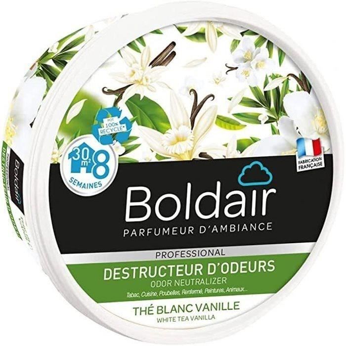 BOLDAIR - White Tea Vanilla Odor-Destroying Gel - Neutralizes odors - Fragrance - Lasts 8 weeks - 300g - Made in France