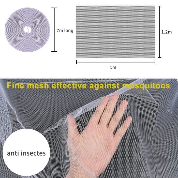 Moustiquaires de Fenêtre 120 x 500cm Maille en Nylon Anti Insecte avec Bande Auto-Adhésive et Brosse Blanc